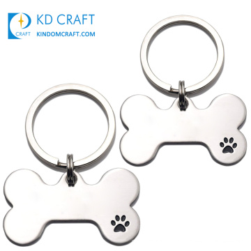 High quality custom bone shaped metal stainless steel pet name tag bulk cheap personalized dog tag necklaces with keychain